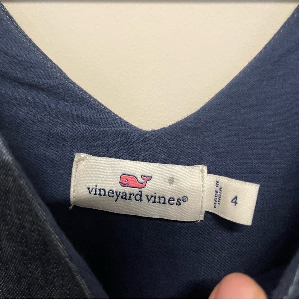 Vineyard Vines Denim Dark Blue Wash V-Neck Chambray Dress Women’s Size 4 - Picture 4 of 5